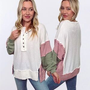 Henley Button Down Oversized Lightweight Sweater- women’s